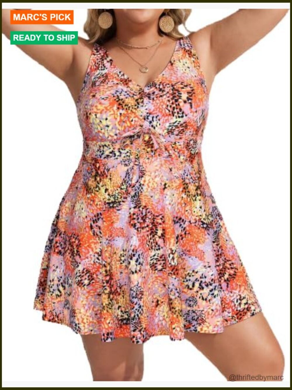 Plus Size Tankini Swimdress Tummy Control with Boyshorts 2 Piece Swimsuit